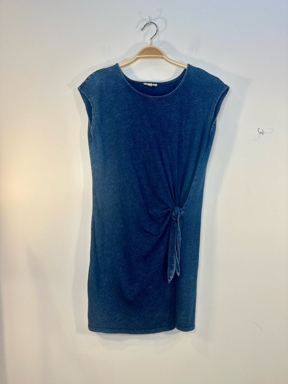 Jane & Delancey Tie Waist Midi Dress Denim Like Blue Lightweight Cap Sleeve Sz M